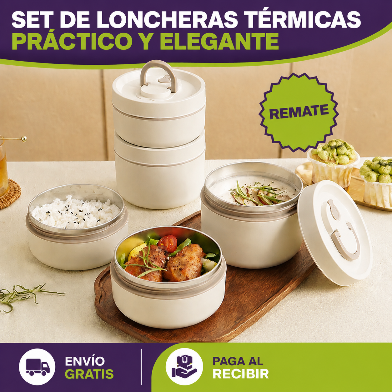 [OFERTA] Portacomidas y Lonchera Térmica - Set x4 🔥