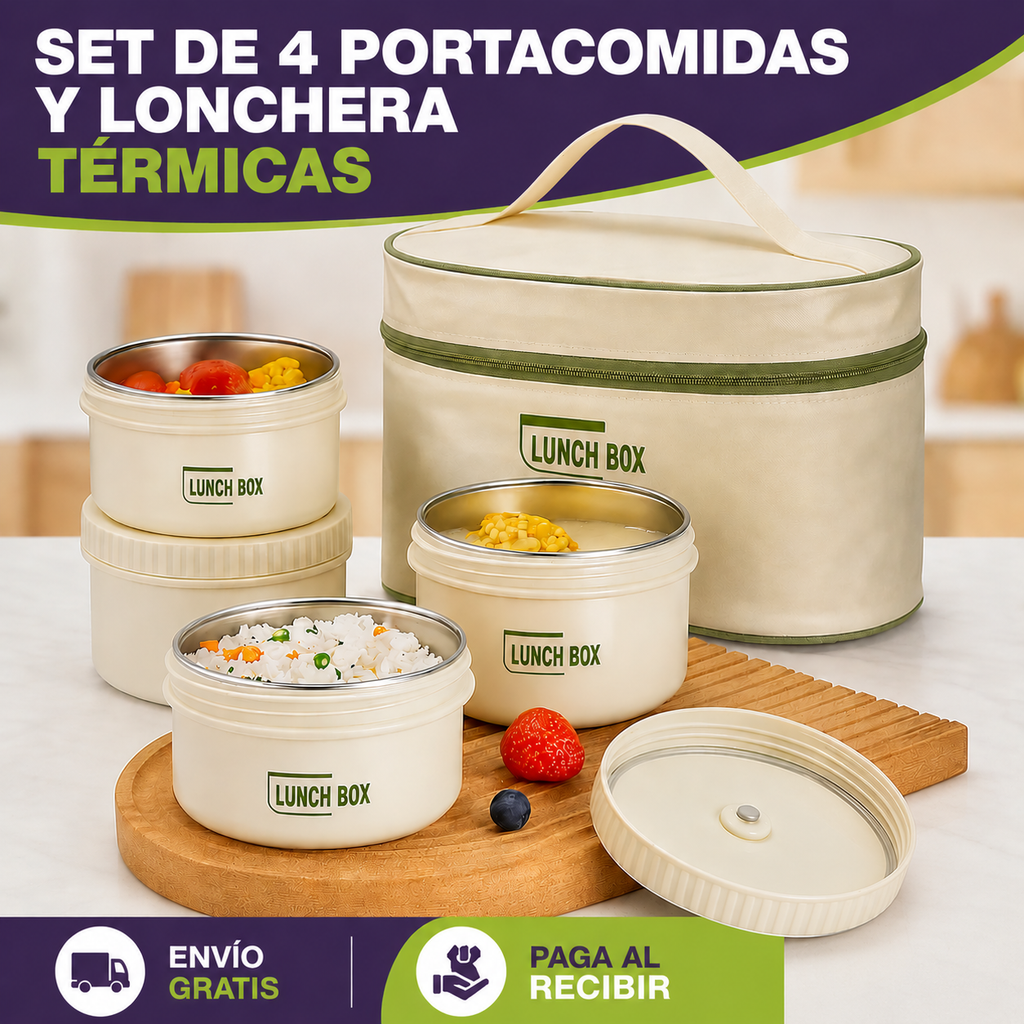 [OFERTA] Portacomidas y Lonchera Térmica - Set x4 🔥